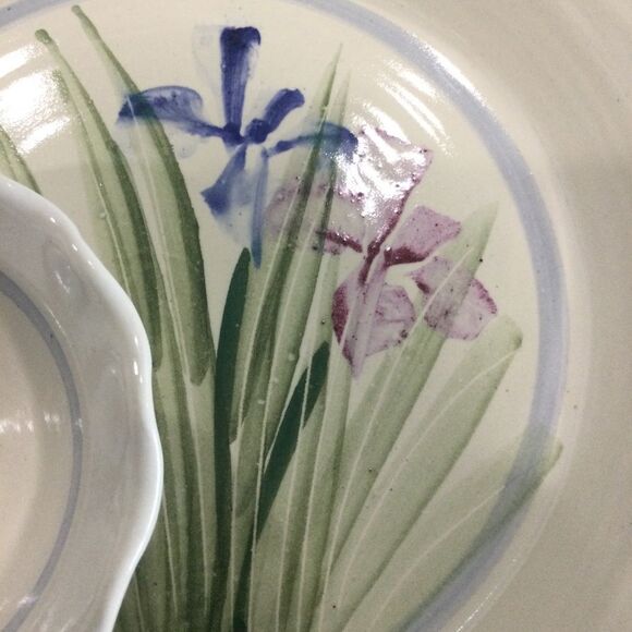 Carl & Eden  Serving Dish Warne Studio Pottery Iris Handed Painted Stoneware - Picture 6 of 7